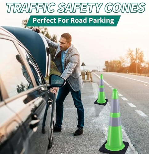 Image of BESEA 4 Pack 28 Inch Green Traffic Cones with Wide Weighted Base