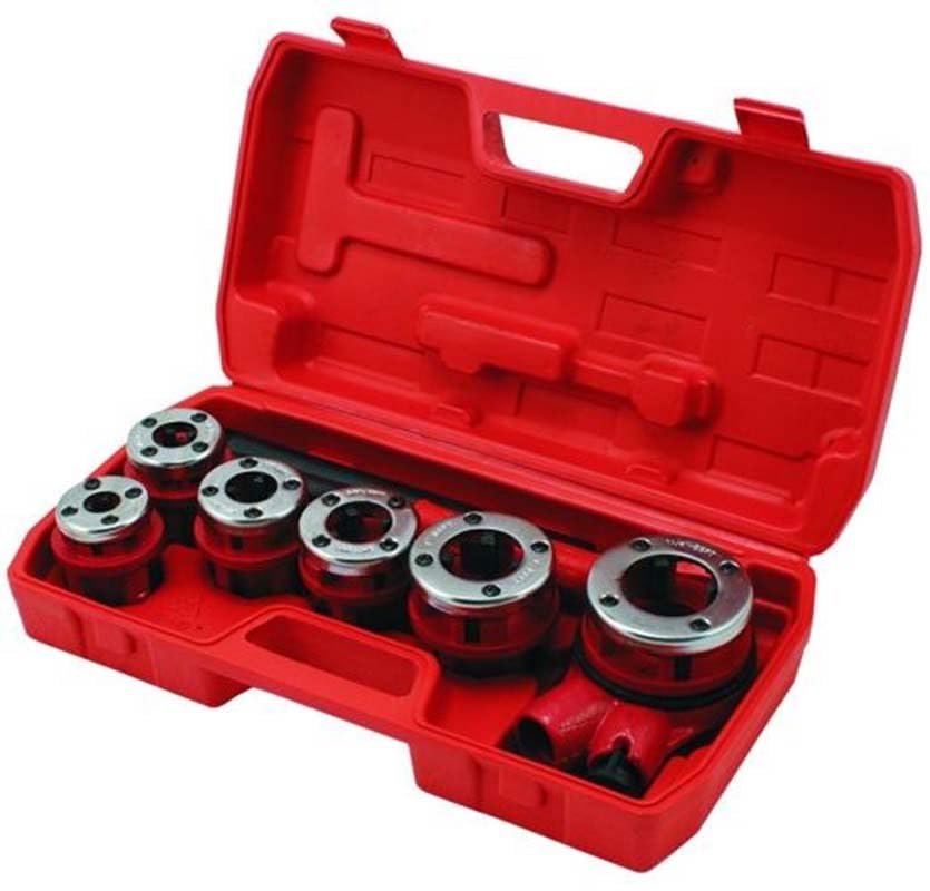 SIO Juego Terrajas para Roscar en Pulgadas 1/4"–5/4" – Kit de Roscas para Tubos con Fileras y Portaterrajas – Herramienta Profesional Fontanería, Gas y Mecánica – Set 9 Piezas