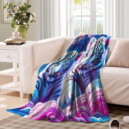 Couverture tigre blanc peluche plaid microfibre douce et chaude lit