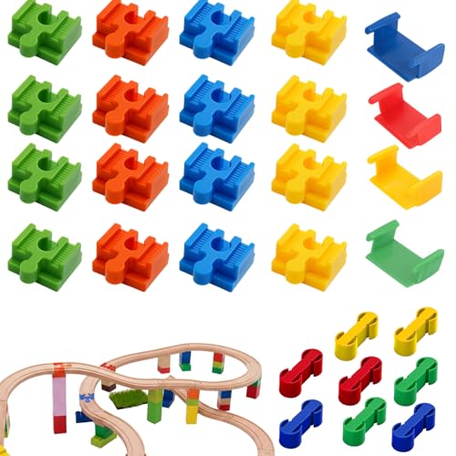 Holzeisenbahn Schienen Adapter, 28 Stück Mehrfarbiger Eisenbahn Zubehör, Holz...