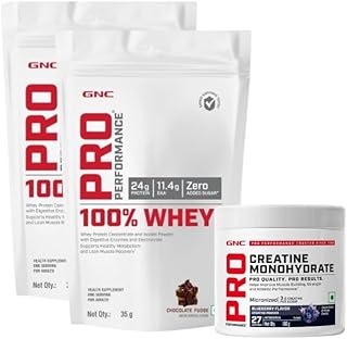GNC Berry Choco Strength Stack | Whey Protein & Creatine Combo for Muscle Recovery & Workout Performance | Chocolate Fudge Price In India