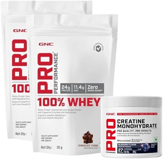 GNC Berry Choco Strength Stack | Whey Protein &amp; Creatine Combo for Muscle Recovery &amp; Workout Performance | Chocolate Fudge...