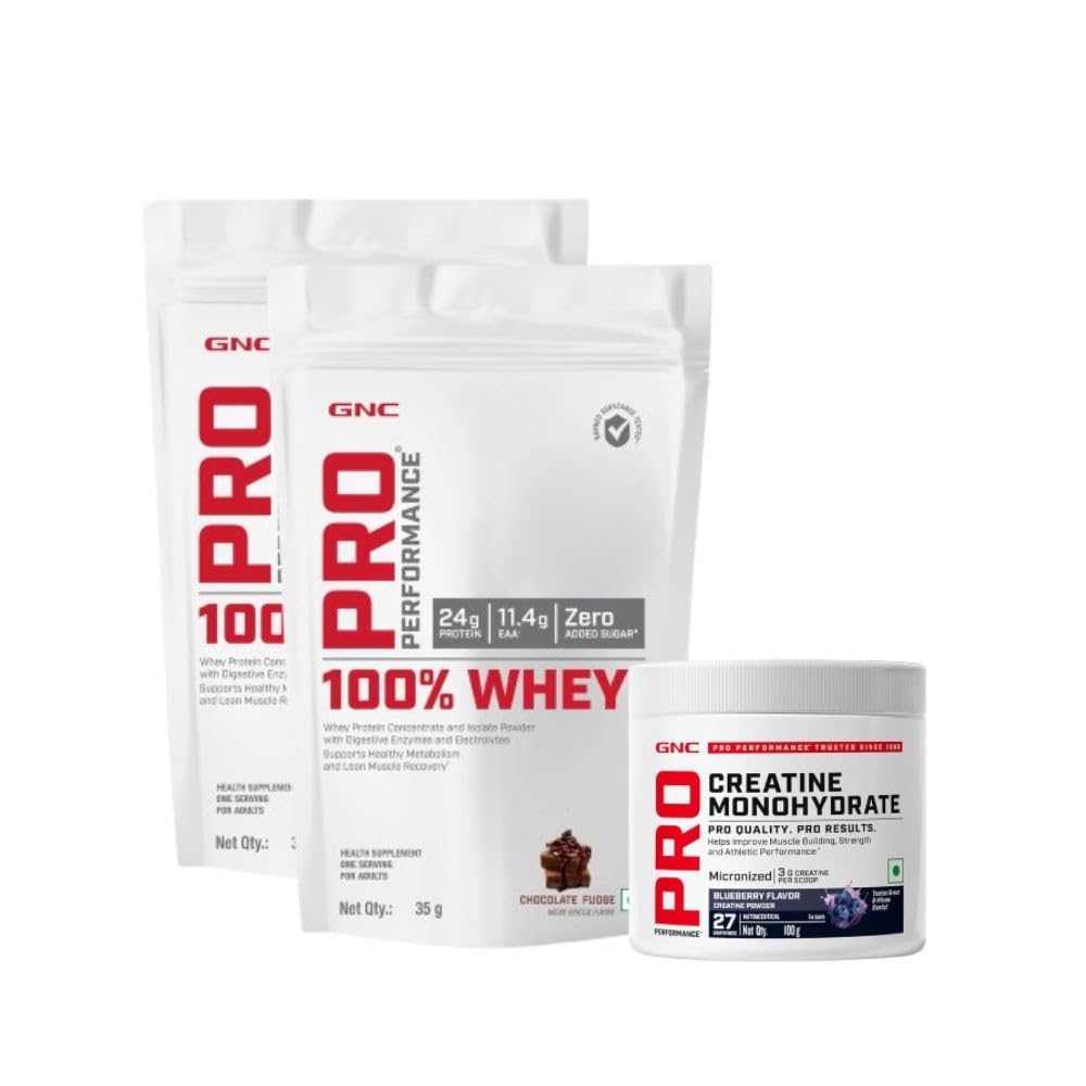 GNC Berry Choco Strength Stack | Whey Protein & Creatine Combo for Muscle Recovery & Workout Performance | Chocolate Fudge + Creamy Strawberry Whey Protein Sachets + Blueberry Creatine Monohydrate-image-35
