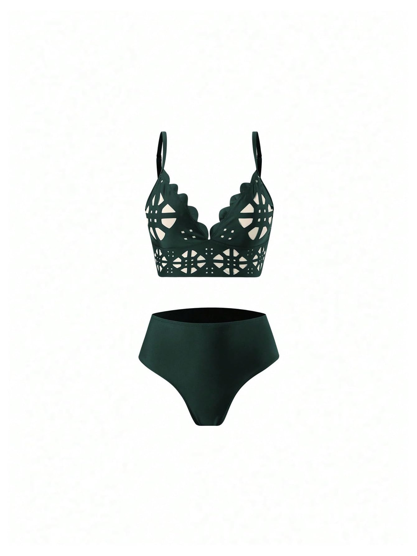 Traje de baño de 3 piezas para mujer, conjunto de bikini hueco con pantalones de cobertura, color verde, talla M