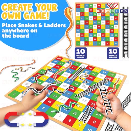Image of Wembley 2-in-1 Magnetic Ludo Board Game | Travel Friendly Toy with Removable Snake and Ladder | Repositionable Snakes & Ladders Toys for 3+ Year Old Kids