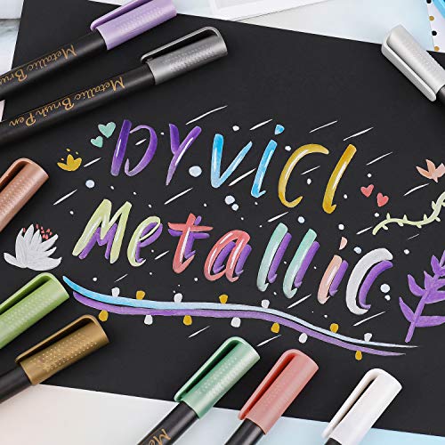 Dyvicl Metallic Brush Marker Pens - Metallic Pens Art Markers For Calligraphy, Brush Lettering, Black Paper, Rock Painting, Card Making, Scrapbooking, Fabric, Metal, Ceramics, Wine Glass, Set Of 10 #TOP3