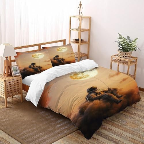 Ensemble de bedding super king avec microfibre premium imprimé univers lune - 2