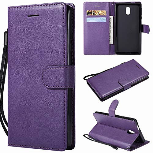 Laybomo Funda para Nokia 3 Carcasa Bolsa Tapa Cuero Billetera Magnética Protector Silicona Suave TPU Flip Cover Funda para Nokia 3 Avec Fente pour Carte, Serie Empresarial (Púrpura)