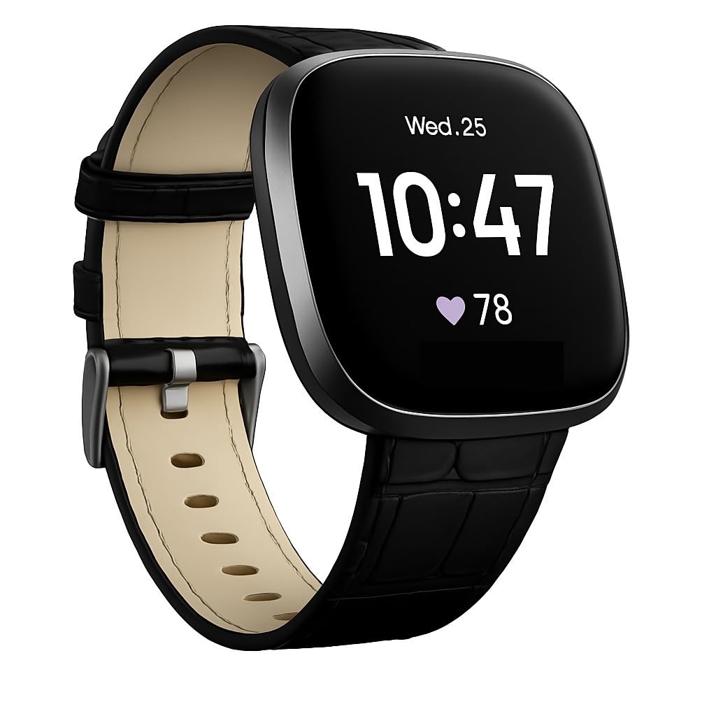 Panda Bobo Leather Watch Strap for Fitbit Versa 4/Versa 3/Sense/Sense 2 (Black Alligator) — image 1