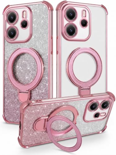Mobigon Glitter Phone Case Compatible with Xiaomi Redmi Note 14 4G (Not 5G), Magnetic Ring Stand Shockproof Cover, Clear Soft TPU Bumper with Full Camera Protection - Silver