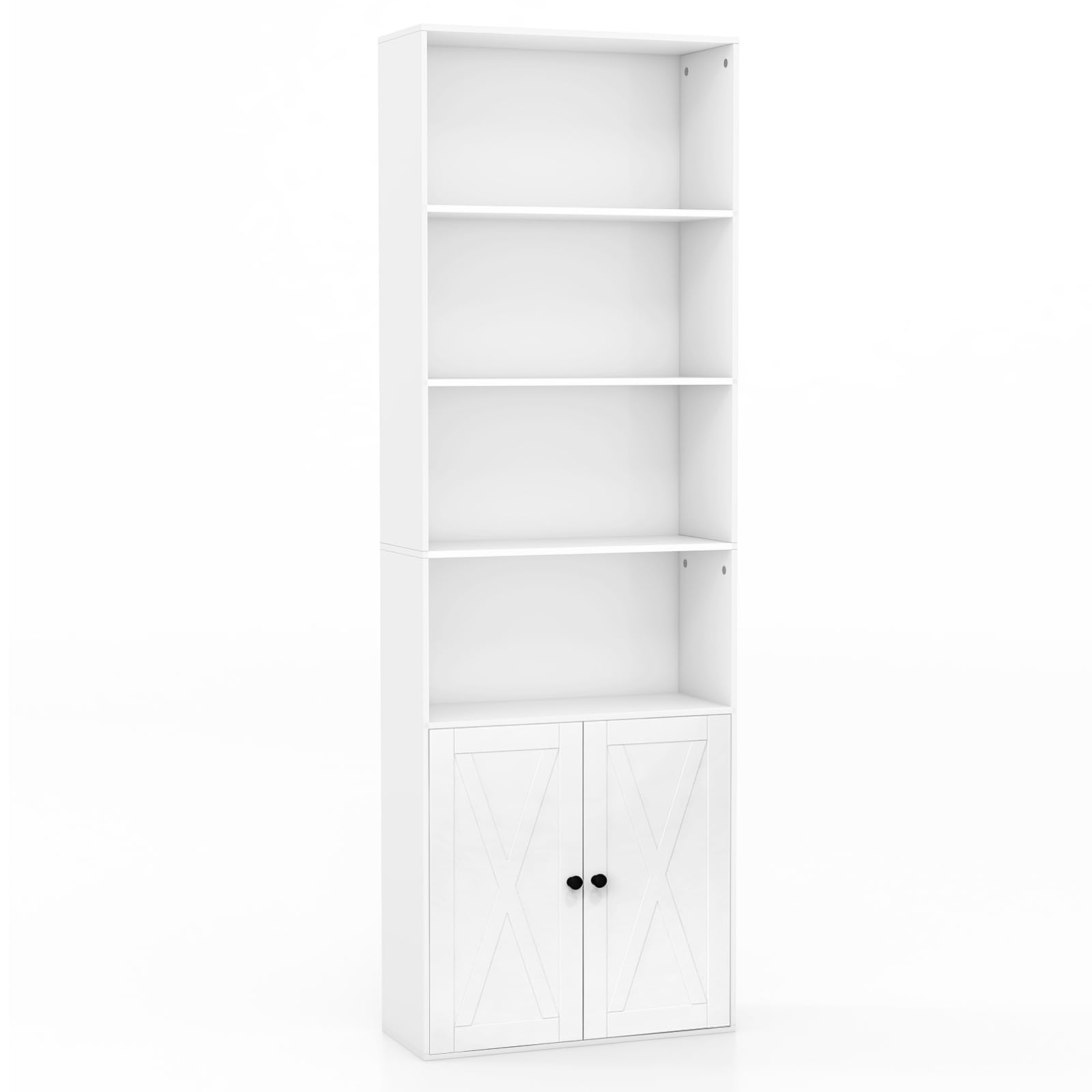 COSTWAY Libreria Estanteria con 2 Puertas, Estanterias para Libros con 6 Estantes y un Armario, Estante Ajustable, Librería Blanca Salon Oficina Cocina, 60 x 24 x 180 cm, Blanco