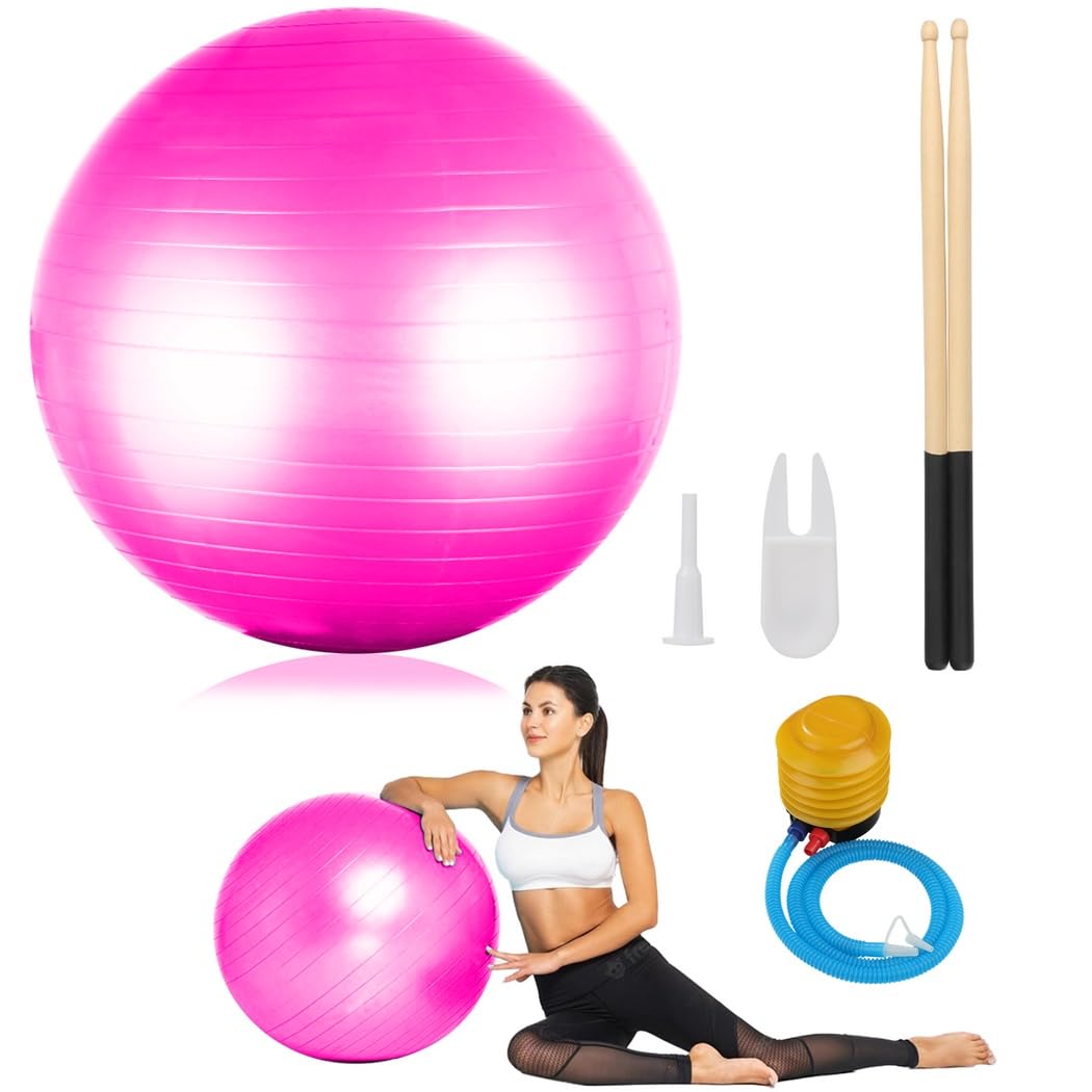 Zestaw sprzętu do perkusji cardio, 66 cm, piłka fitness z pompką i pałeczkami do perkusji cardio, piłka do ćwiczeń aerobowych do ćwiczeń, stabilności, pilatesu, jogi, ciąży, gimnastyki, użytku