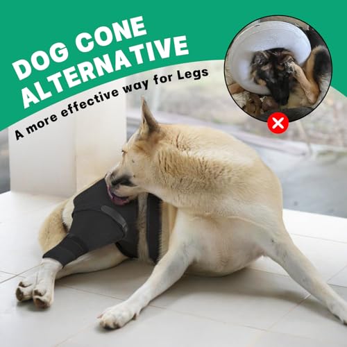 Image of Dog Rear Leg Sleeve to Stop Licking, Hind Leg Protector After TPLO Recovery, ACL Surgery, Wounds or Skin Issues, Soft Breathable Comfortable Cover for Large Medium Small Dogs, S,Right, Matte Black