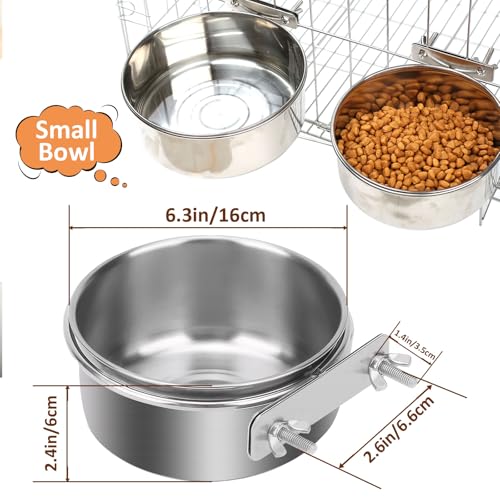 Stainless Steel Pet Crate Bowl with 2 Bolt Holder - Dog Cat Parrot Bird Food and Water Bowl (16 * 6cm)