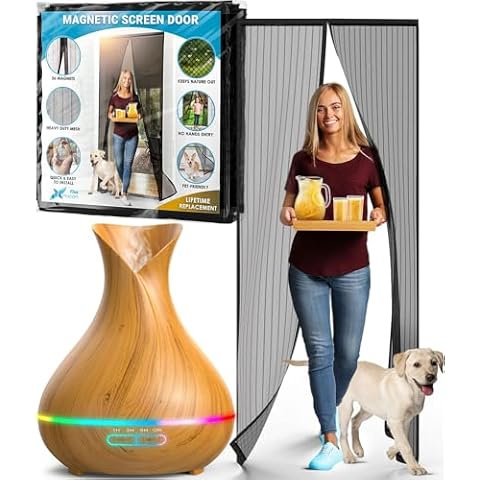 Flux Phenom Magnetic Screen Door and Everlasting Comfort Essential Oil Diffuser- Welcome Fresh Air and Soothing Scents to Your Living Space Cover