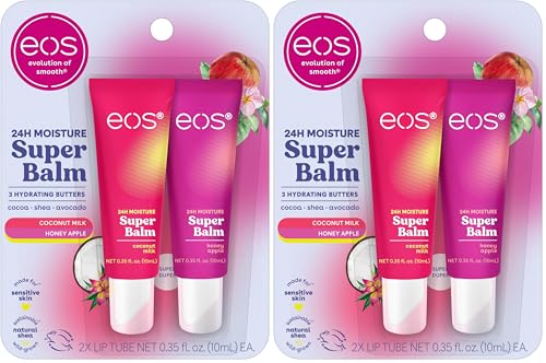 Image of eos 24H Moisture Super Balm - Coconut Milk & Honey Apple,Day or Night Lip Treatment,Made for Sensitive Skin,Lip Balms & Moisturizers,0.35 fl oz,(Pack of 4)