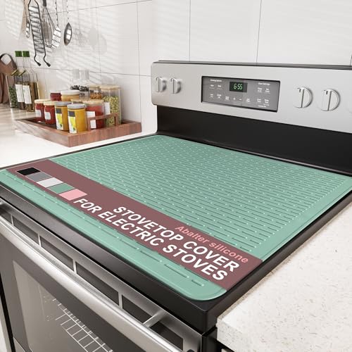 Image of Stove Top Cover for Electric Stove - Food Grade Ceramic Stove top Cover, Silicone XXL Dish Drying Mat, Glass Cooktop Covers, Flat RV Range top Mats (Green,28x20)