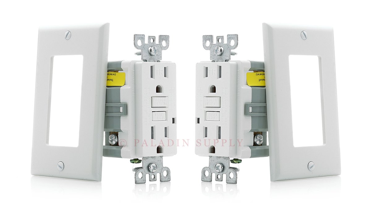 Paladin 15A Tamper Resistant GFCI GFI Receptacle Outlet w/Wallplate & LED Indicator - UL Certified, White, 15 Amp 125v (2 Pack)