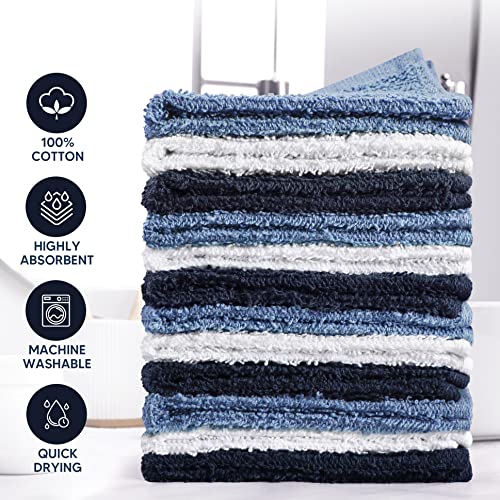 Image of Towel and Linen Mart 100% Cotton - Wash Cloth Set - Flannel Face Cloths, Highly Absorbent and Soft Feel Fingertip Towels (Navy, White & Sky Blue, Pack of 12)