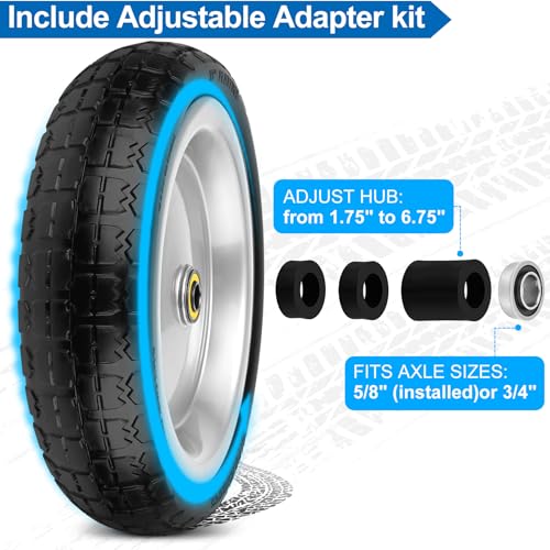 Image of 13 Inch Flat Free Wheels Tires 4.00-6 Solid Replacement with Universal 5 /8 inch Axle Bore Hole, 8 Spacers and 4 Pins, for Wheelbarrow, Garden Wagon, Hand Truck, Trolley, Lawn Mower, 2 Pack