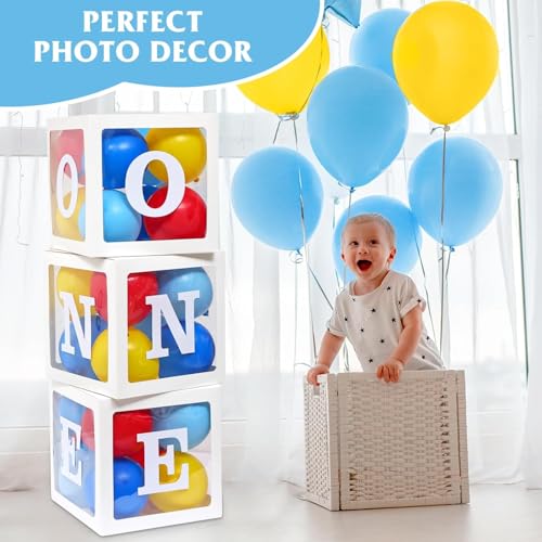 Image of Rozi Decoration inchONE inch Cardboard Balloon Box Set - 3-Pack White 1st Birthday Party Supplies