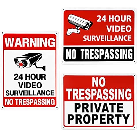 3-Pack Private Property No Trespassing Sign,24 Hour Video Surveillance Signs Outdoor with Zipties,Weatherproof UV Printed 40 Mil Rust Free Aluminum,10x7 in,Security Camera Sign for Home Business Cover