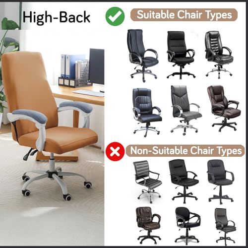 Image of HOKIPO Office Chair Cover for Executive Chair (High-Back) - 140 GSM Stretchable Fabric - Anti-Slip & Washable - Fits Tall & Big Office Chairs, Caramel Brown(AR-6204-SBRN)