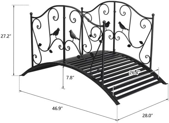 119X67X71cm Garden Iron Bridge Arc Footbridge, Arc Footbridge with Safety Siderails, Decorative Black Iron Pond Bridge for Outdoor Patio Yard Backyard Creek Farm,Decorative Footbridge