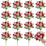 Zeyune 16 Bunches 12 Inch Artificial Mini Rose Bouquet 160 Heads Bridal Flower Bouquets Fake Silk Rose Bulk for Wedding Bridal Shower Christmas Home Office Garden Decoration(Pink and Red)