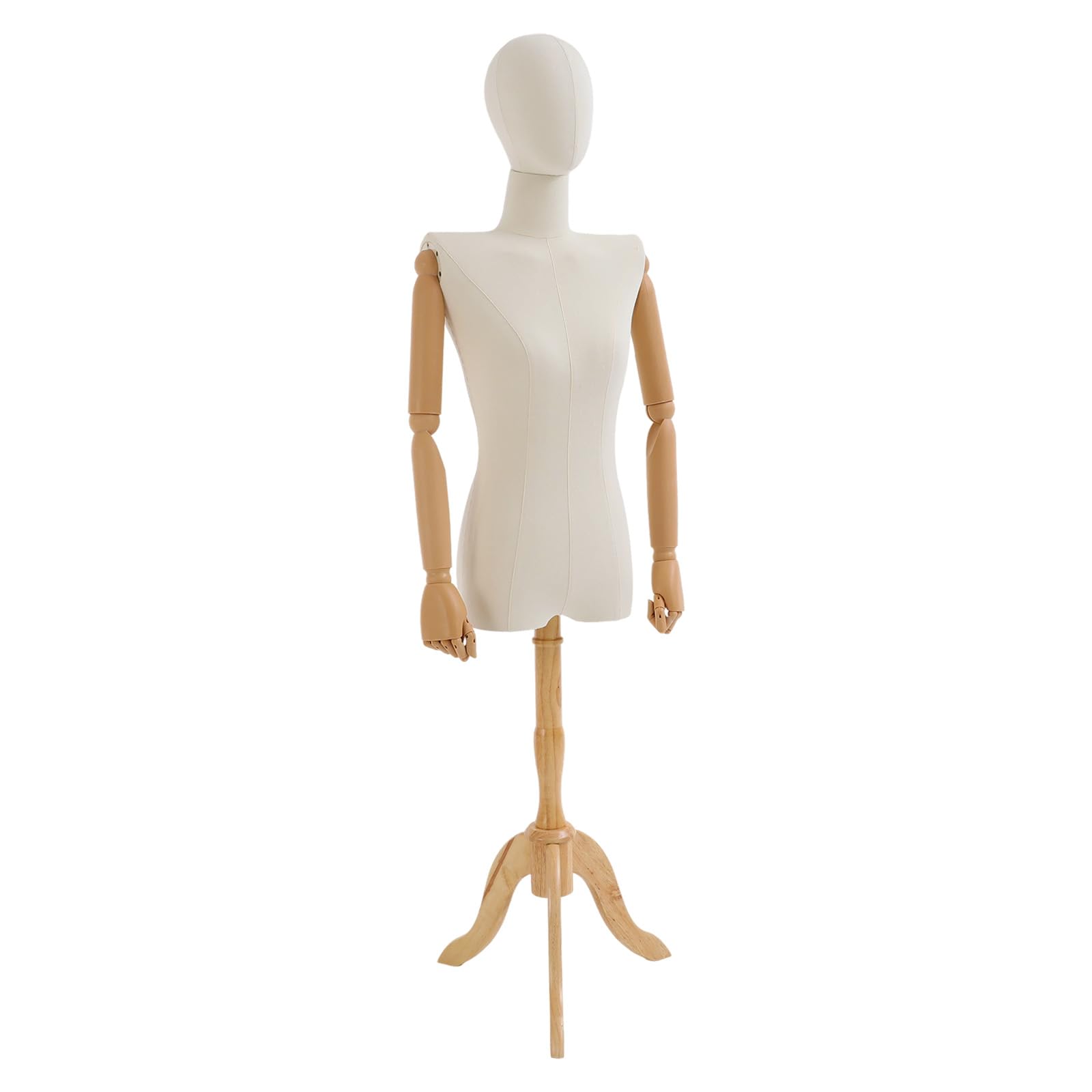 Manichino da sartoria femminile con testa girevole e braccia flessibili, altezza regolabile 155 – 200 cm