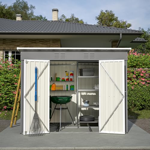 Geräteschuppen 229x111x182 cm, Geräteschuppen Metall mit Klapptür, Anthrazit-Farbe – Ideal für Gartengeräte und Werkzeugaufbewahrung (Gray, 229x111x182)
