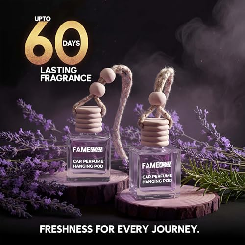 Image of 10ML Premium Lavender Sandalwood & Vanilla Pack of 3 Car Perfume Hanging Pod /Car Perfume Luxury Air Freshener /Natural Fragrance Oils in Glass Bottle with Wooden Diffuser Lid /Last Upto 60 Days