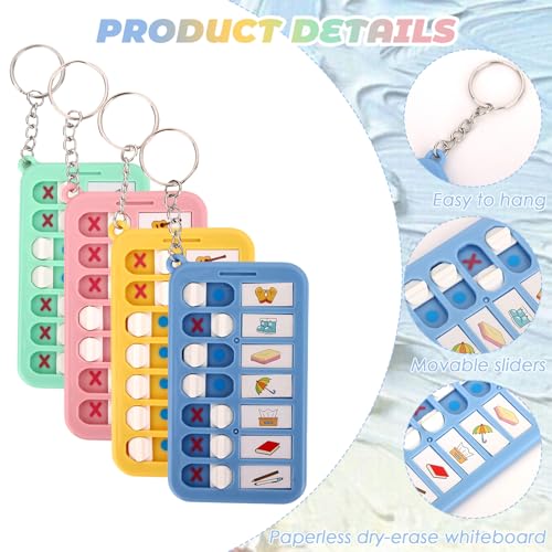 4 Stück Wochenplaner Kinder & Routine Planer mit Schlüsselanhänger - Tragbare To Do Liste Kinder & Aufgabentafel für Morgen & Abendroutine - Visuelle Checkliste & ADHS Hilfsmittel für Schule & Zuhause