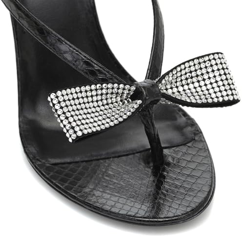 Women's Rhinestones Bowknot Stilettos Heeled Sandals Open Toe Slip On Mules Fashion Sexy Thong Slides Heels3