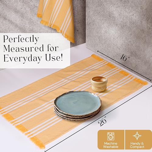 Image of Stripe Kitchen Towels 4 Pack, 16x26 Inches, Dish Cloths for Drying, Wiping, Absorbent Tea Towels, Washable Rags, Reusable Cleaning Cloths for Everyday Kitchen Tasks - Mustard Yellow
