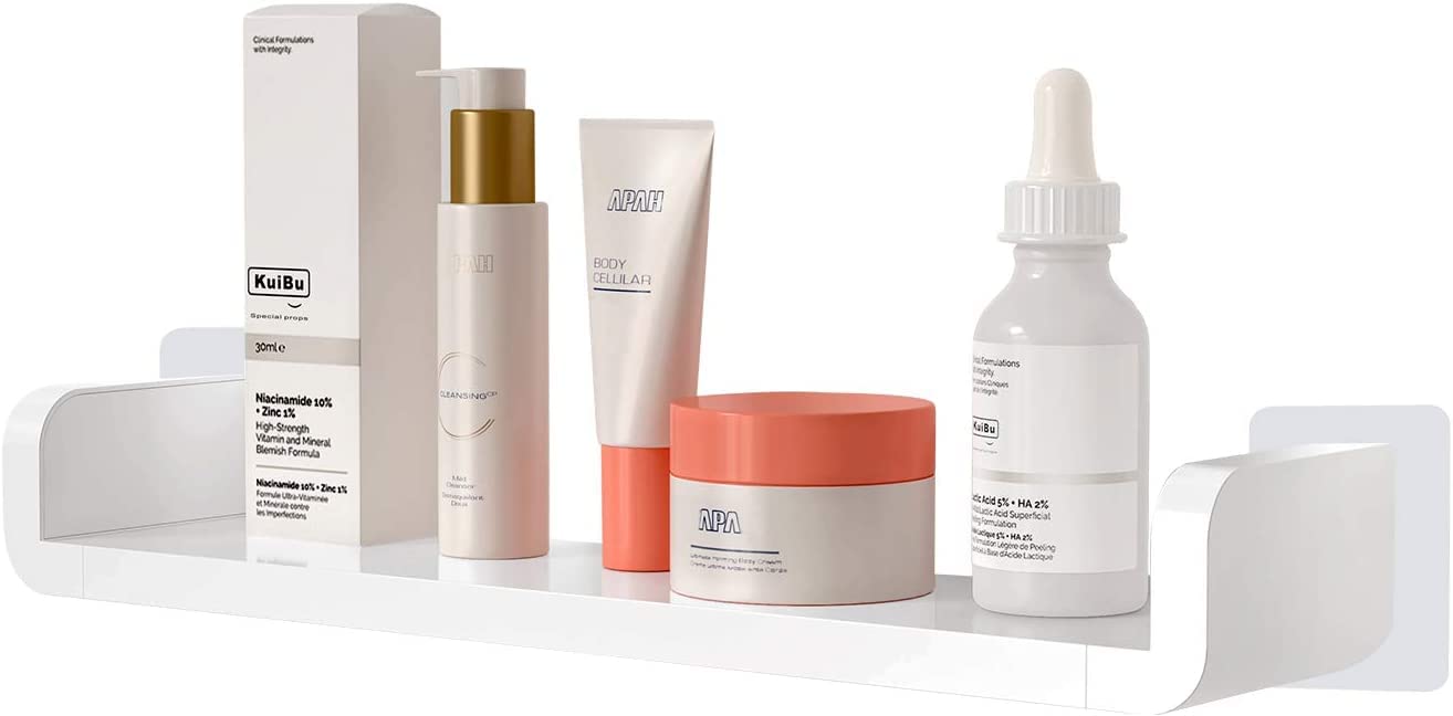 U-HOOME Bathroom Shelf,U-shaped Floating Shelf,Self Adhesive Wall Shelf,Non-Drilling Shower Caddy Rack, Removable Plastic Over Sink Decor Shelf Organizer for Shower, Kitchen, Bedroom, Toilet (Large)