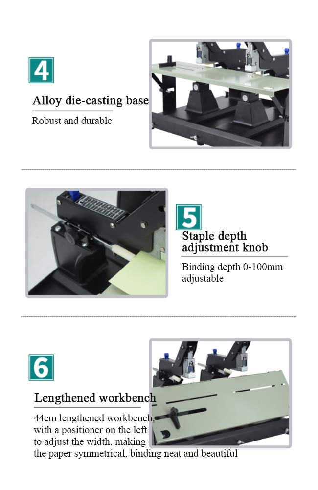 Hanchen Grapadora Manual con Doble Cabeza 60 hojas Profundidad Ajustable 0-100mm para Oficinas Papelerías Escuelas