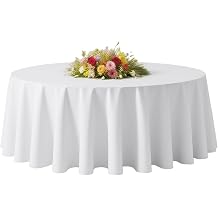 BESTVIP 60 Inch White Washable Round Polyester Fabric Tablecloths | Fits 20"-48" Tables |Decorative Fabric Table Cover for Dining Tables, Restaurant, Parties, Banquet, Events, Holiday