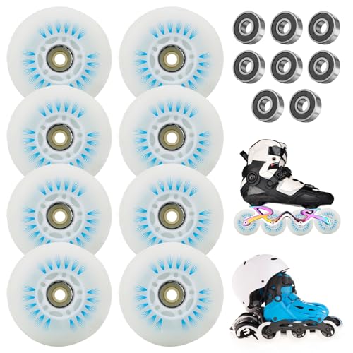 PORFOYO Inline Skate Rollen, 80mm Leuchtend Rollschuhe Räder 8 Stück, Inline Skate Teile Räder mit Kugellagern, Universal PU Rollen für Alle Arten von Rollschuhen (80MM)