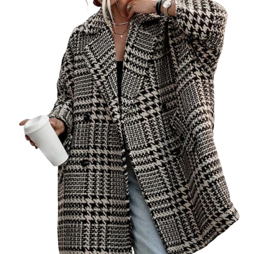 Womens Plaid Blazer Trendy Double Breasted Open Front Jacket Casual Long Sleeve Business Blazers Coat Outwear2