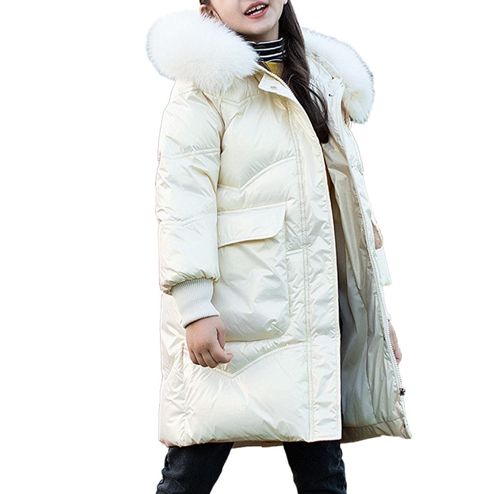 Niñas Chaqueta de Plumón Brillante Acolchado Invierno con Capucha de Pelo Sintética Puffer Parka Ropa de Abrigo de Invierno Cálido