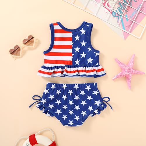 Image of HAPPYMA Baby Swimsuit Toddler Girl Bathing Suit Summer Stripe Bikini Set Beach Two Piece Swim Wear