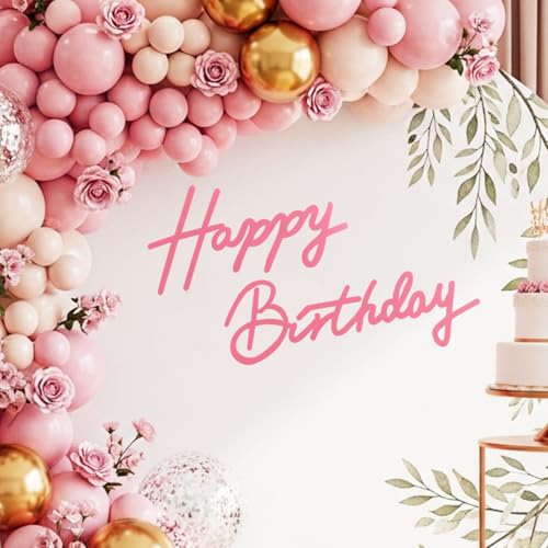 Image of TONIFUL Happy Birthday Sign for Backdrop - Light Pink Felt Banner - Includes Dot Glue - Perfect for Birthday Party Backdrop,Wall Decor,Balloon Arch,Photo Background