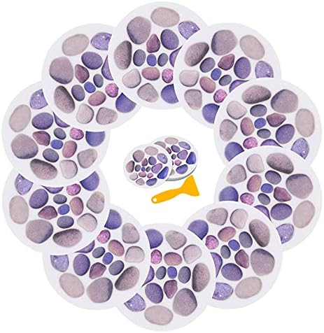 10 Pcs 5.91" x 5.91" Large Bright Non-Slip Adhesive Waterproof Pebble Stickers for Bathtub Tub Shower Room Floor Stairs Ceramic Tile Anti-Skid Appliques with Scraper,Anti-Slip Deacls Pack(Cobblestone)