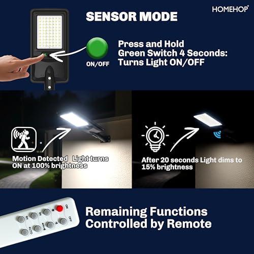 Image of Homehop Solar Light Outdoor Home Garden Street 150W Motion Sensor Wall Lamp | Solar Street Light Outdoor Waterproof Automatic LED Night Security for Road and Pathway with Pole (Cool White,10000mAh, ABS)