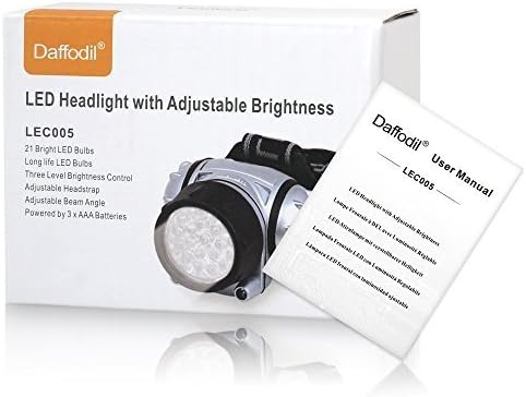 Daffodil LEC005 LED Head Torch with Adjustable Brightness and Flexible tilt Angle, 4 Brightness Levels, Ideal for Cycling, Jogging, Camping, Operated by 3X AAA Batteries (not Included)