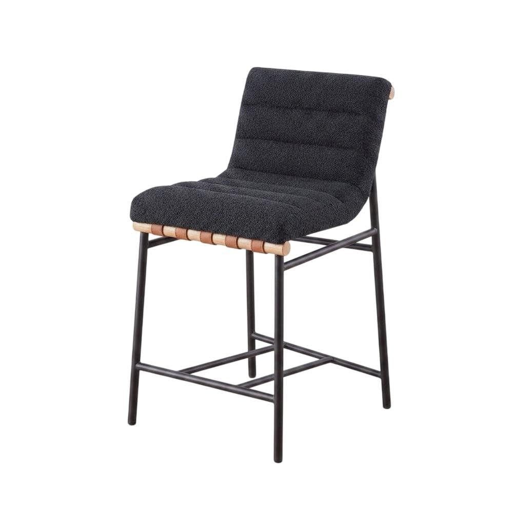 Black Boucle Fabric Counter Height Stool by Furnifact – Fabric, Steel, Wood, Black