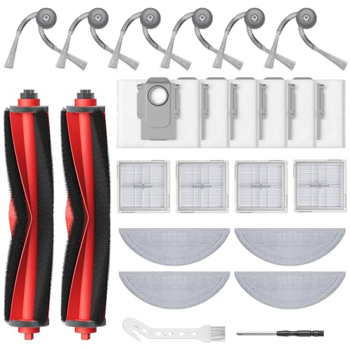24 Stück Zubehör Ersatzteile für Roborock Q10 S5+/Q10 S5 Saugroboter 2 Rollenbürste 4 HEPA-Filter 4 Wischtücher 6 Seitenbürsten 6 Staubbeutel 1 Reinigungsbürste