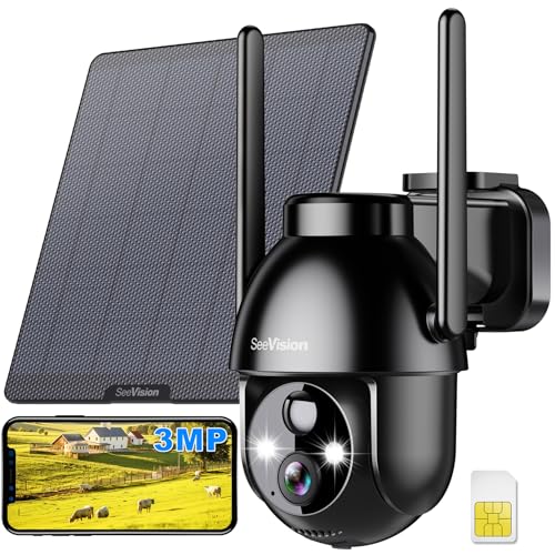 SeeVision 4G LTE Cellular Security Camera No WiFi with Built in SIM Card Solar Security Cameras Wireless Outdoor Featuring 3MP 2K HD PIR Motion Detection Color Night Vision 2-Way Talk