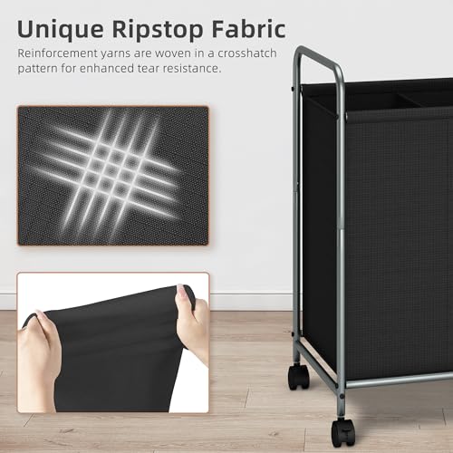 STORAGE-MANIAC-Laundry-Hamper-100L-Laundry-Basket-with-Lockable-Wheels-Rolling-Laundry-Sorter-Cart-Laundry-Separator-Hamper-Dirty-Clothes-Laundry-Divider-Hamper-2-Section-Black